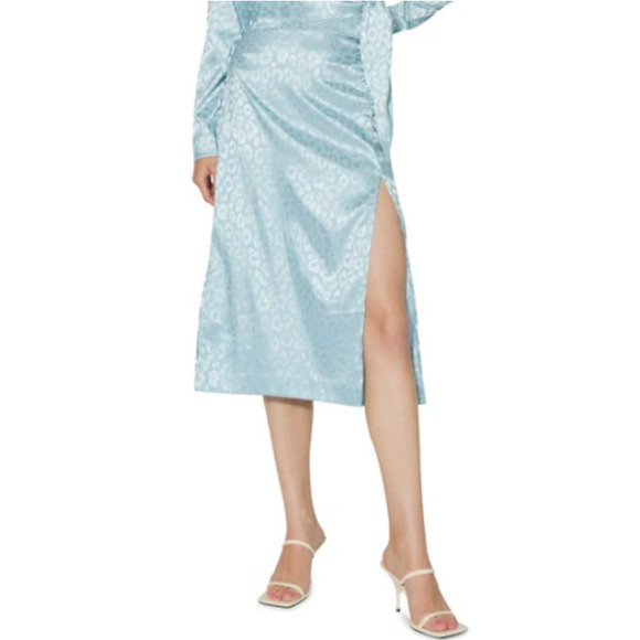 SOMETHING NEW Blue Topaz Mia Leopard Print Satin Wrap Top And Skirt Set M - Picture 8 of 8